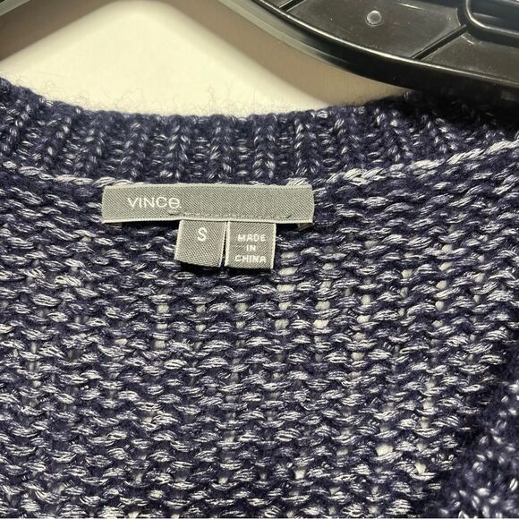 Vince Metallic Textured V Neck Sweater in Navy S - Picture 6 of 13